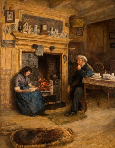 Interior, Woman Reading to Old Man, 1889 by Frank Stanley Ogilvie